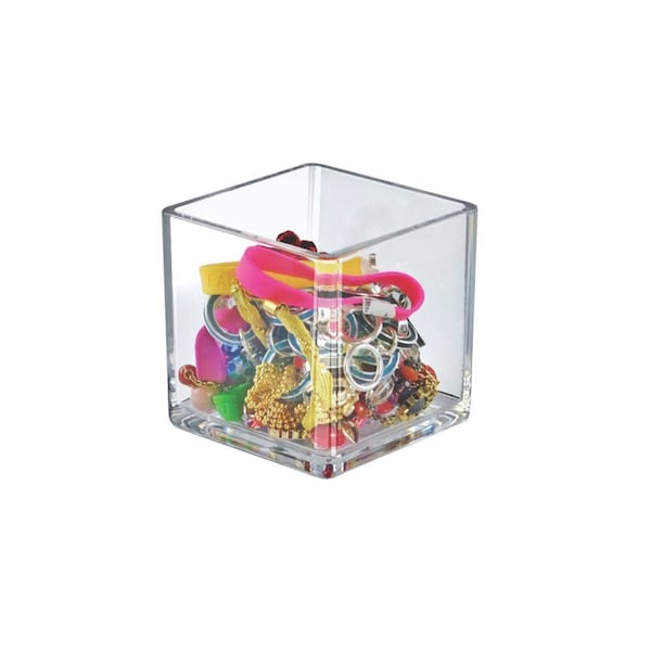 4'' Deluxe Clear Acrylic Square Cube Bin for Counter, 2PK